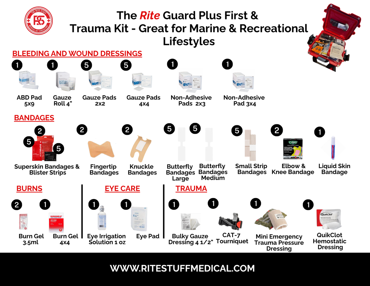 Trauma Guard System The Rite Guard Plus First Aid & Trauma Kit - Great for marine and outd ...